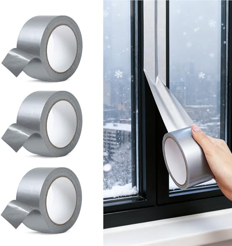 3 Rolls Vapour Barrier Tape 5 mm x 20 m, Underlay Strip Roof Vapour Barrier Film, Self-Adhesive Aluminium Tape, Tear-Resistant Cover Film for Permanent Air- and Windproof Bonding