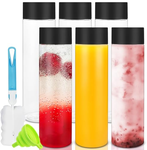 Hioph PET-Kunststoffflaschen mit schwarzem Deckel, wiederverwendbare Smoothie-Flasche für Saft, Limonade, Milch und andere Getränke, 400 ml, 6 Stück