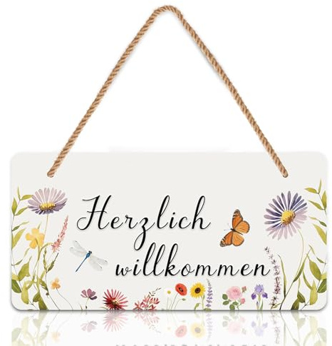 Herzlich Willkommen Schild, Gartenschilder mit Schrift HERZLICH WILLKOMMEN. Willkommensschild Holz Ideal als Wanddeko Outdoor, Herzlich Willkommen Holz für Garten, Terrasse Oder Eingangsbereich