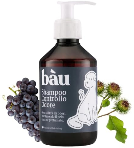 Bau Shampoo Cane Controllo Odori con Bardana, Aloe Vera e Pantenolo – Shampoo Deodorante per Cani, Neutralizza Cattivi Odori del Pelo, Detergente Purificante per Mantello Fresco e Profumato