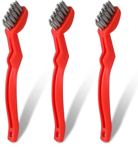 3 Pcs Small Wire Brush, 6.5'' Stainless Steel Wire Brushes with Ergonomic Handle Grip, Heavy Duty Metal Brush for Cleaning Grill Grates, Uncoated Pans, Rust Removal, Deburring & Metal