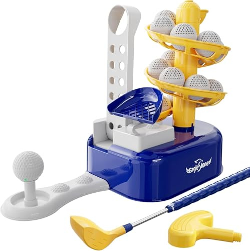 EagleStone Kids’ Golf Set with Foot Pedal Ball Launcher, Adjustable Club