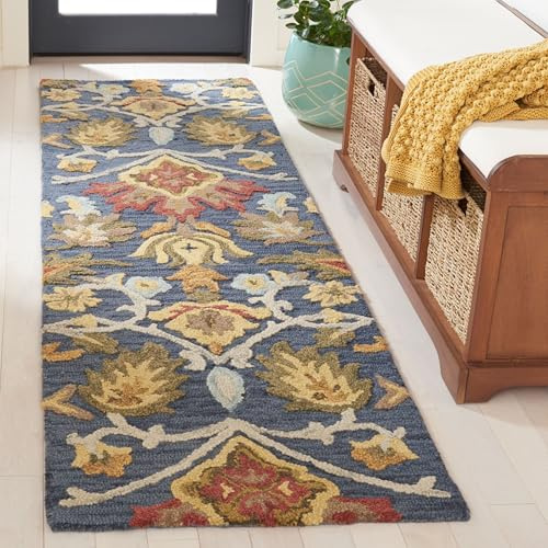 Safavieh Tapis Contemporain pour Salon, Salle à Manger, Chambre à Coucher - Blossum Collection, Tapis à Poil Court, Marine et Mutli, 76 X 183 cm