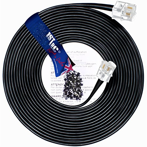 1STec 75M ADSL 2+ RJ11 Modem Extension Cable for BT Infinity Sky Q Talktalk Plusnet EE Vodafone Now Broadband First Utility & Post Office FTTC Fibre/Standard Internet Connections (75 Metre Black)