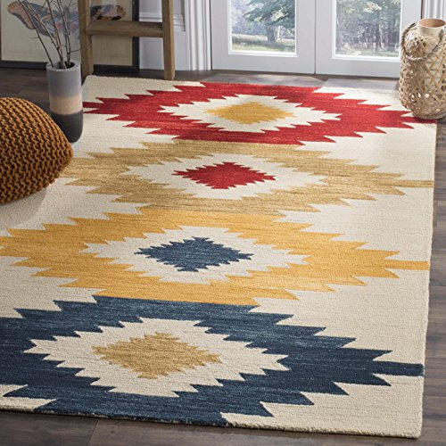 Safavieh Atlas Collection ATL668F Traditioneller orientalischer Viskose-Teppich, 90 x 120 cm, Elfenbein/Blau