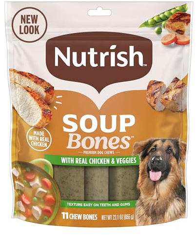 Nutrish Soup Bones Premium Dog Chews with Real Chicken and Veggies, Soft Texture Dog Treats, 11 Chews, Packaging May Vary (Rachael Ray)