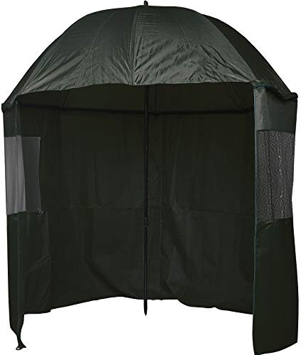FLADEN KINGCARP - 2.5m Span Fishing Umbrella Waterproof Adjustable Height 1m to 2m Dark Green with Zip On Sheet and PVC Viewing Panels [25-127]