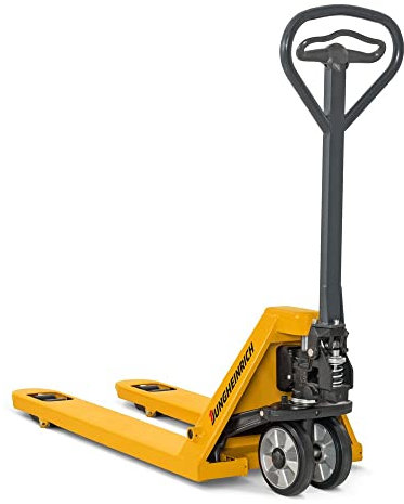 Jungheinrich Hubwagen AM | 2.000 kg Tragkraft | 1.150 mm Gabellänge | Lenkrad/Gabelrolle aus verschleißarmen Nylon | Einfach-Gabelrollen | Palettenhubwagen