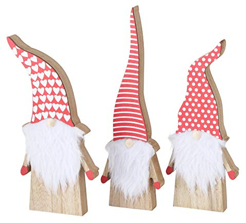 RiloStore 3er Set XL WICHTEL Weihnachtsmann 27cm !! Nikolaus Kurt nr3551 rot Weiss 3 STK! Weihnachtsmänner Wichtelkinder Deko Holzfiguren Tischdeko Weihnachten