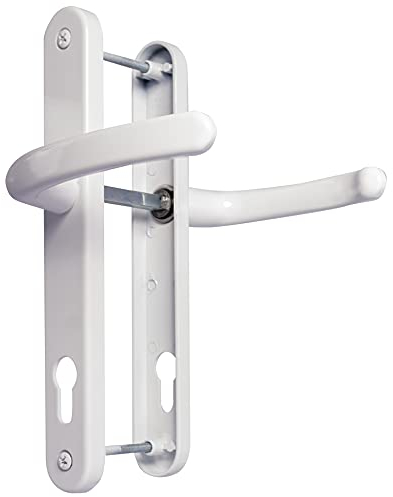 Poignées de porte en UPVC blanc Levier/Levier 92 mm PZ (centres) 210 mm Vis à vis Plaque arrière 242 mm x 34 mm Poignée de porte extérieure en PVC Blanc Noir (21592WH)
