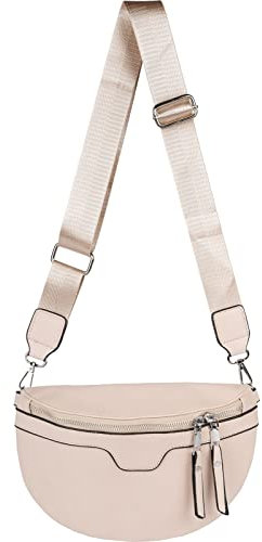 styleBREAKER Damen Umhängetasche in Halbmond Form, abnehmbarer verstellbarer Schultergurt, Einfarbige Handtasche 02012380, Farbe:Beige