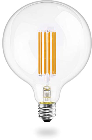 Luxvista 12W G125 E27 LED Spherical Bulb, Dimmable Warm White 2700K 125mm, ES Edison Screw Filament Globe, 120W Equivalent, 1 Pack