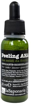 La Saponaria | Peeling AHA con acidi da frutta italiana ad azione esfoliante, rigenerante e levigante, Promuove il rinnovamento della pelle, 30ml