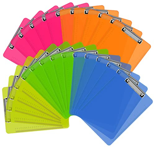 Clipboards, HERKKA 25 Pack Plastic Clipboards Low Profile Clip Standard A4 Letter Size, Assorted Transparent Color, for Classroom and Office Use