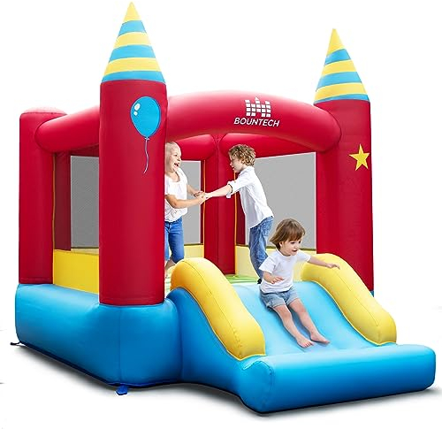 COSTWAY Hüpfburg mit Gebläse, Hüpfschloss für Kinder, Indoor-Outdoor-Spielburg mit Rutsche, Tragetasche und Reparaturset, 260 x 190 x 205 cm