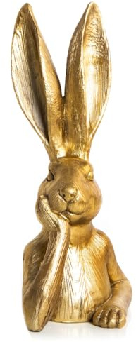 Grande busto pasquale coniglio: decorazioni pasquali moderne, scultura decorativa primaverile, figura elegante da tavolo, soprammobile Pasqua oro, addobbi per la casa, 33 x 14 cm