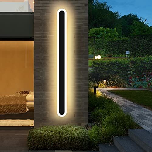 Mikeru Moderne LED Wandlampen, Außen-Patio-Wandleuchten, Indoor Wandlampe, 60cm 32W Langstreifen-Aussenlampe 3000K Schwarze Wandlicht IP65 Wasserdichte für Wohnzimmer Veranda Terrasse Garage