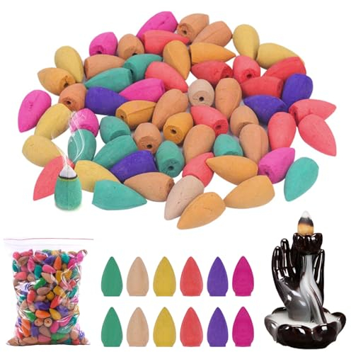 300 Stück RüCkfluss RäUcherkegel RäUcherstäBchen, Räucherkegel Rückfluss RäUcherkegel Bunte Mischung Reverse Wasserfall Kegel für Schlafzimmer Office Yoga Zimmer