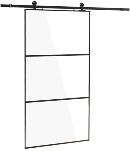 HPFloor | Glas-Schiebetür Ultra Klarglas | ESG Sicherheitsglas | Aluminiumrahmen | Platzsparende, geräuschlose & robuste Tür | Inkl. Schiebetürsystem | Ideal für kleine Wohnungen (102,5x205)