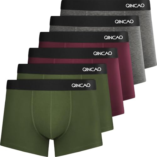 QINCAO Men's Boxer Shorts, Pack of 6 without Scratching Patches, Underwear, Boxers, Cotton (Size S - 4XL)