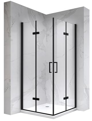 MOG Duschkabine Matilde 70x100 Höhe: 180 cm, Eckkabine mit Falttüren in Schwarz, Falttürkabine aus 6mm durchsichtigem Nano ESG-Sicherheitsglas - LINKS & RECHTS MONTIERBAR! - ALLE GRÖSSEN DK11B