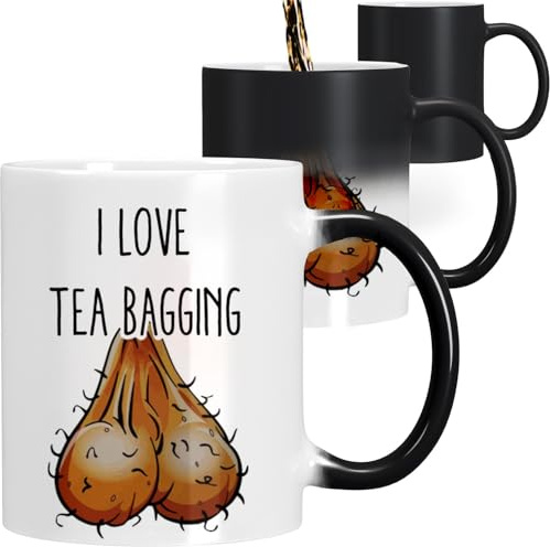 EKAM I Love Tea Bagging Funny/Rude Heat Colour Magic Changing Mug - 11oz Heat Reveal Naughty Mug, Gifts for Work Colleagues