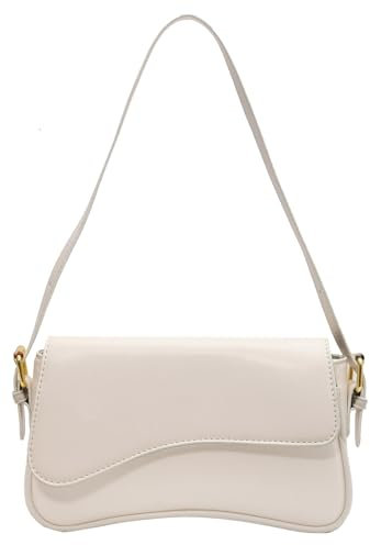 Shoulder Bag for Women Y2K Trendy Purse Vegan Leather Hobo Handbags Clutch Saddle Bag with 2 Removable Strap (Beige)