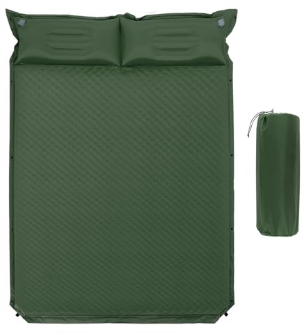 SOARS Matelas double auto-gonflant - Avec oreiller intégré et sac de transport - Pour 2 personnes - Pour l'extérieur, les voyages, la plage - Vert