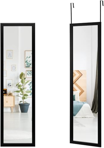FantASK Helkroppsspegel 33 x 120 cm, 2-i-1 väggspegel och dörrspegel, hängande spegel spegel för garderob, sovrum, vardagsrum (svart)