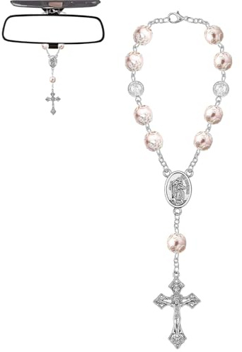Mrltau Décoration de voiture Saint Christophe - Pendentif de rétroviseur de voiture - Cadeau Saint Christophe - Porte-bonheur - Rose