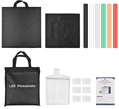 AKLOSIPY Scatola da Tavolo Portatile a LED LED a a da 16 Pollici con 128 Perle a Lucile Regolabili a Temperatura a Due Colori per i Piccoli Oggetti Fotografici con