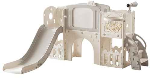 Veitoalioy Scivolo per Bambini, Scivolo per da Esterno, Centro Attività al Coperto e All'aperto Attrezzatura da Gioco Parco Giochi Giardino, Slide di Gioco Multifunzionale (XST-Grey White)