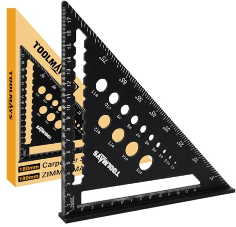 TOOLMAYS 5 en 1 Equerre Menuisier 180 mm, Equerre De Charpentier, Equerre Charpentier, Aluminium Regle Multifonctionnels, Guide De PerçAge Intelligent