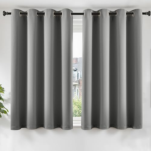 TOPICK Light Grey Blackout Curtains for Bedroom 54 Inch Drop, Thermal Insulated Light Blocking Curtain 2 Panels for Living Room, Soundproof Short Curtains for Kitchen, Cafe, Nursery, W46 x L54 Inch