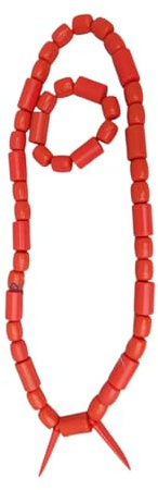 PrestigeApplause Parure traditionnelle africaine Edo Igbo en perles de corail orange avec collier et bracelet - Motif éléphant - Bijou de mariage nigérian pour homme marié fête mariage
