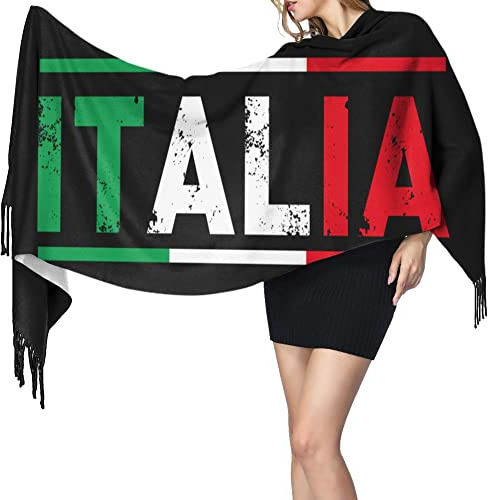 KWQDOZF Italia Italia Bandiera italiana Retro bandiera cubana Sciarpa invernale da donna Scialle in cashmere Sciarpa morbida e calda Sciarpa con frange