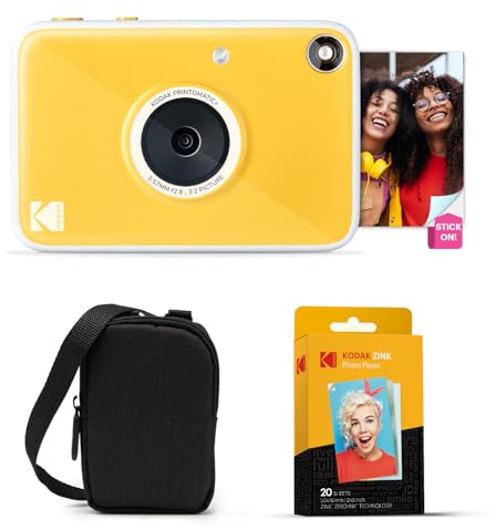 KODAK Printomatic+ Fotocamera Istantanea 10MP Kit Iniziale con Custodia, RGB LED e Carta Adesiva Zink 20pz – Giallo