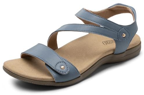 Rihero Orthopedic Sandals for Women Arch Support Comfortable Flat Sandals with Adjustable Strap for Summer Beach Walking Dark Blue 7.5