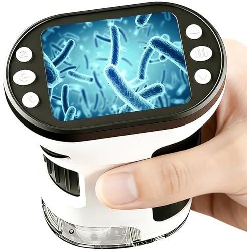 FIVAVA 1000X Mikroskop für Kinder, tragbares Digitales Mikroskop mit 2,0-Zoll-IPS-Display, Kinderlupe, USB-aufladbar, inkl. Objektträgerset, 32G-Speicherkarte und Ständer, Kids-Gartenspielzeug