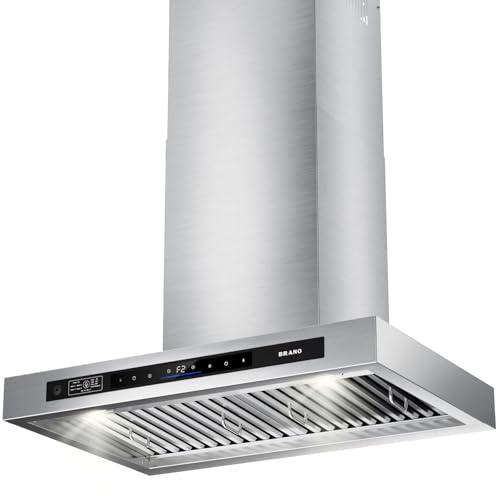 BRANO Wall Mount Range Hood 30 Inch,1000 CFM 6 Speeds Ultra-Quiet DC Motor Kitchen Vent Hood with Voice/Gesture/Touch Control,Ducted/Ductless Convertible,LED Lights,Stainless Steel