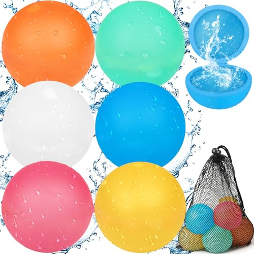 6 bombe d'acqua riutilizzabili, 6 pezzi e 1 borsa a rete, chiusura automatica, riutilizzabili, bomba d'acqua in silicone ricaricabile, per giocattoli acquatici, giocattoli da spiaggia, giocattoli da