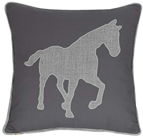 millianess Horse Pillow Case Decorative Cotton Linen Embroidered Cushions Covers 18x18 Inches (Grey) …
