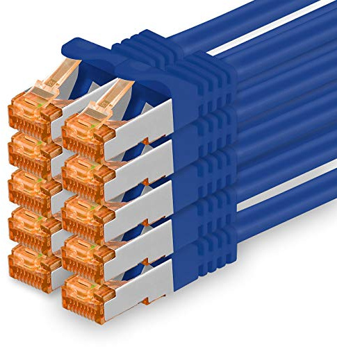 1aTTack.de 3,0 m - Cat.7 Netzwerkkabel Blau - 10 Stück Gigabit Ethernet LAN Kabel 10000 Mbit s Patchkabel Cat7 Kabel S FTP PIMF Schirmung LSZH Cat.7 Rohkabel Rj45 Stecker Cat 6a - 10 x 3 Meter
