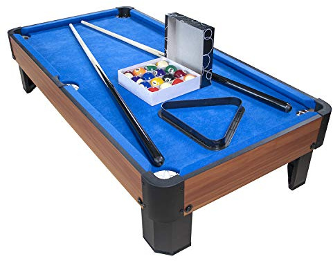 Billard de Table avec Accessoires pour Bureau ou Salle de Jeu, Marron/Tapis Bleu