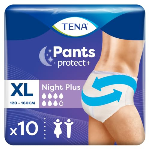 TENA ProSkin Pants Night Plus, Incontinence Underwear, XL (10 Count) | Incontinence Underwear for Men & Women, Moderate to Heavy Leakage, Lie Down Protection, Odour Control, Triple Skin Protection