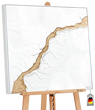 YS Quadro con cornice realizzato a mano Immagini decorazione casa Flusso Arredamento del salotto bianco con oro Pittura acrilica su tela 90x90 cm