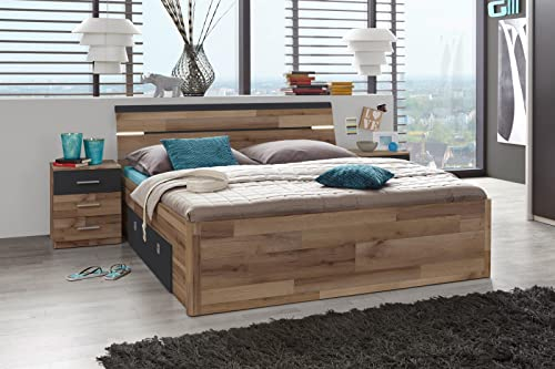 möbelando Bettanlage Jugendbett Bettgestell Ehebett Bettrahmen Doppelbett Bett Isobel I Montana Oak/Graphit