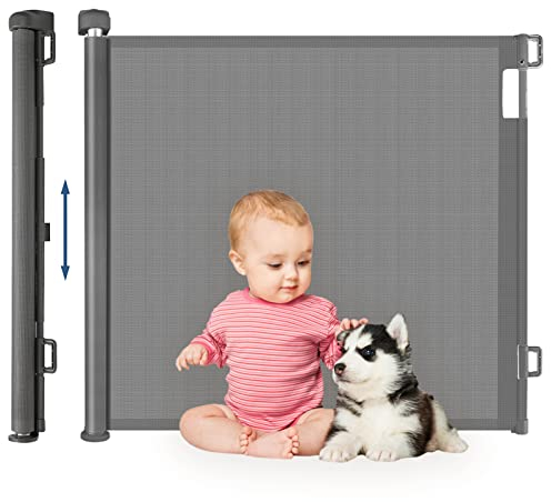 HollyHOME Treppenschutzgitter Ausziehbar 0-180cm, Extra Breit Babygitter, Einhandbedienung, Türschutzgitter für Babys und Haustiere, Kinderschutzgitter, Maschengitter für Treppen,Türen,Flure,Grau
