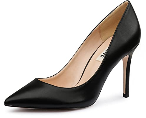 JOY IN LOVE Women's Pump Shoes 3.5 High Heels Pointy Toe Stiletto Pumps Black Matte 7.5US