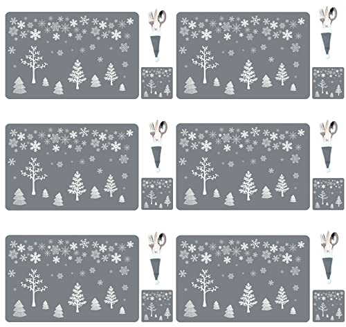 Het Resistant Waterproof Christmas Placemats Sets-18Pcs, Coasters, Cutlery, Table Mats for Christmas Dining Table Decoration (B)